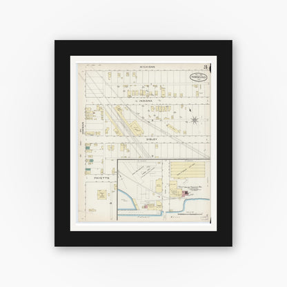 Old map wall art mockup — black gallery frame with white mat — Sanborn Fire Insurance Map from Hammond, Lake County, Indiana (1886), Sheet #0003