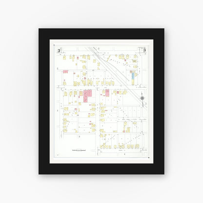 Old map wall art mockup — black gallery frame with white mat — Sanborn Fire Insurance Map from Byesville, Guernsey County, Ohio (1948), Sheet #0003