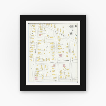Old map wall art mockup — black gallery frame with white mat — Sanborn Fire Insurance Map from Norwalk, Huron County, Ohio (1906), Sheet #0008