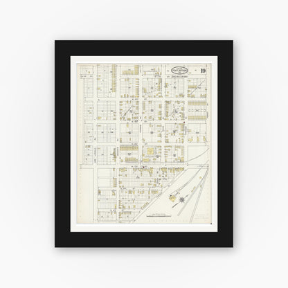 Old map wall art mockup — black gallery frame with white mat — Sanborn Fire Insurance Map from Port Arthur, Jefferson County, Texas (1915), Sheet #0019