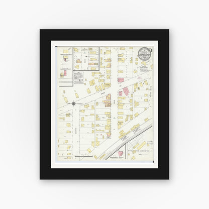 Old map wall art mockup — black gallery frame with white mat — Sanborn Fire Insurance Map from Campbellsport, Fond du Lac County, Wisconsin (1910), Sheet #0001