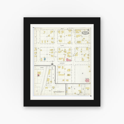 Old map wall art mockup — black gallery frame with white mat — Sanborn Fire Insurance Map from Cedar Springs, Kent County, Michigan (1918), Sheet #0003