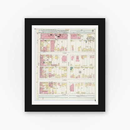 Old map wall art mockup — black gallery frame with white mat — Sanborn Fire Insurance Map from Middletown, Butler County, Ohio (1895), Sheet #0003