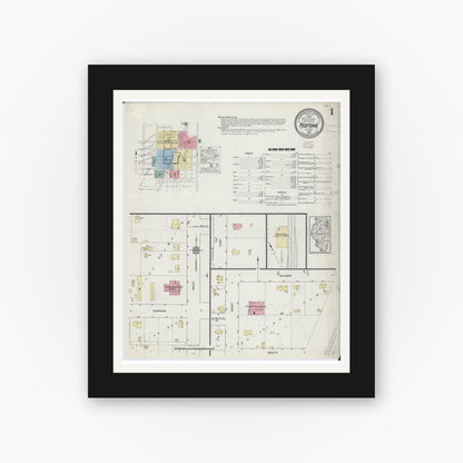 Old map wall art mockup — black gallery frame with white mat — Sanborn Fire Insurance Map from Peotone, Will County, Illinois (1914), Sheet #0001
