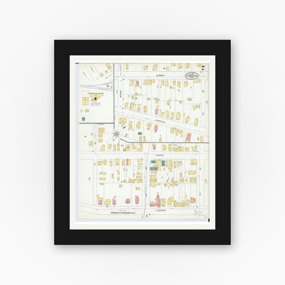 Old map wall art mockup — black gallery frame with white mat — Sanborn Fire Insurance Map from Franklin, Warren County, Ohio (1905), Sheet #0007