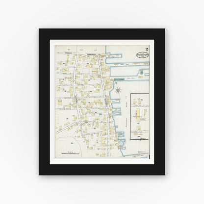 Old map wall art mockup — black gallery frame with white mat — Sanborn Fire Insurance Map from Provincetown, Barnstable County, Massachusetts (1889), Sheet #0002