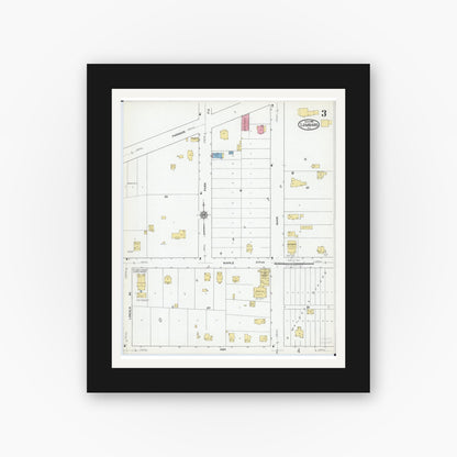 Old map wall art mockup — black gallery frame with white mat — Sanborn Fire Insurance Map from Lombard, Du Page County, Illinois (1919), Sheet #0003
