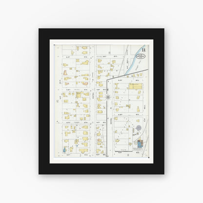 Old map wall art mockup — black gallery frame with white mat — Sanborn Fire Insurance Map from Faribault, Rice County, Minnesota (1905), Sheet #0011