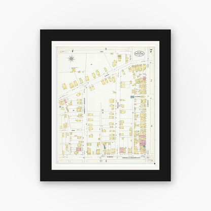 Old map wall art mockup — black gallery frame with white mat — Sanborn Fire Insurance Map from Nanticoke, Luzerne County, Pennsylvania (1907), Sheet #0007