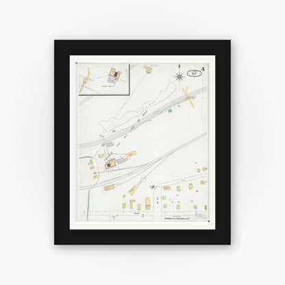 Old map wall art mockup — black gallery frame with white mat — Sanborn Fire Insurance Map from Ely, Saint Louis County, Minnesota (1900), Sheet #0004