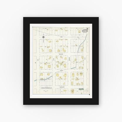 Old map wall art mockup — black gallery frame with white mat — Sanborn Fire Insurance Map from Ashland, Cass County, Illinois (1909), Sheet #0003