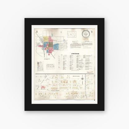 Old map wall art mockup — black gallery frame with white mat — Sanborn Fire Insurance Map from Perry, Dallas County, Iowa (1947) â€” Complete Set