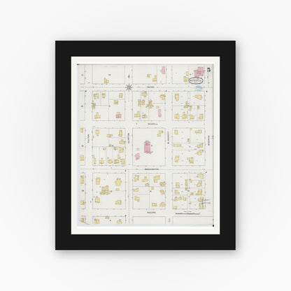 Old map wall art mockup — black gallery frame with white mat — Sanborn Fire Insurance Map from Monroe, Green County, Wisconsin (1894), Sheet #0005