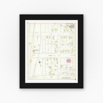 Old map wall art mockup — black gallery frame with white mat — Sanborn Fire Insurance Map from Trenton, Wayne County, Michigan (1912), Sheet #0002