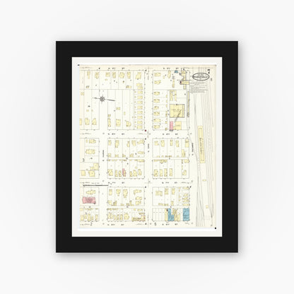Old map wall art mockup — black gallery frame with white mat — Sanborn Fire Insurance Map from Missouri Valley, Harrison County, Iowa (1913), Sheet #0007