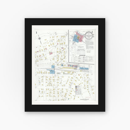 Old map wall art mockup — black gallery frame with white mat — Sanborn Fire Insurance Map from Prophetstown, Whiteside County, Illinois (1934) - Complete Map Set