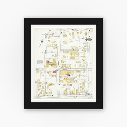 Old map wall art mockup — black gallery frame with white mat — Sanborn Fire Insurance Map from Marlborough, Middlesex County, Massachusetts (1920), Sheet #0002