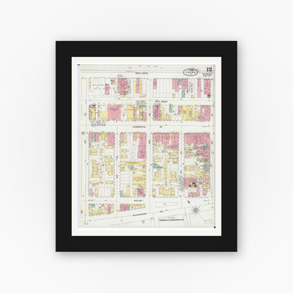 Old map wall art mockup — black gallery frame with white mat — Sanborn Fire Insurance Map from Cairo, Alexander County, Illinois (1896), Sheet #0012