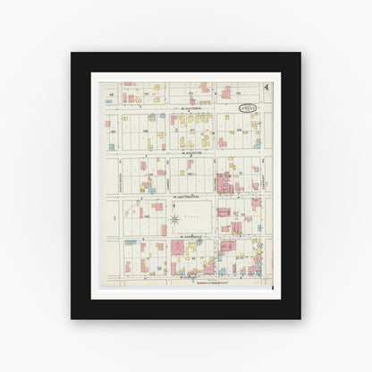 Old map wall art mockup — black gallery frame with white mat — Sanborn Fire Insurance Map from Laredo, Webb County, Texas (1894), Sheet #0004