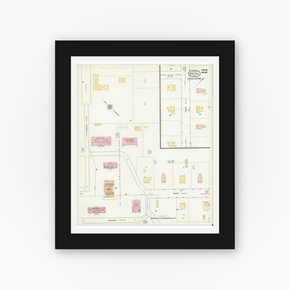 Old map wall art mockup — black gallery frame with white mat — Sanborn Fire Insurance Map from Bryan, Brazos County, Texas (1912), Sheet #0022