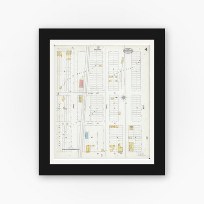 Old map wall art mockup — black gallery frame with white mat — Sanborn Fire Insurance Map from Moorhead, Clay County, Minnesota (1899), Sheet #0004