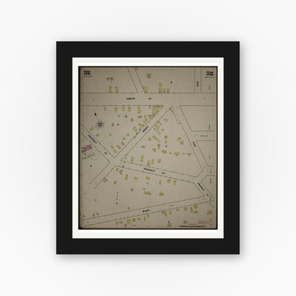 Old map wall art mockup — black gallery frame with white mat — Sanborn Fire Insurance Map from New Jersey Coast, New Jersey Coast, New Jersey (1890), Sheet #0052