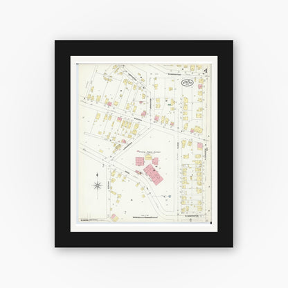 Old map wall art mockup — black gallery frame with white mat — Sanborn Fire Insurance Map from Athens, Athens County, Ohio (1907), Sheet #0004