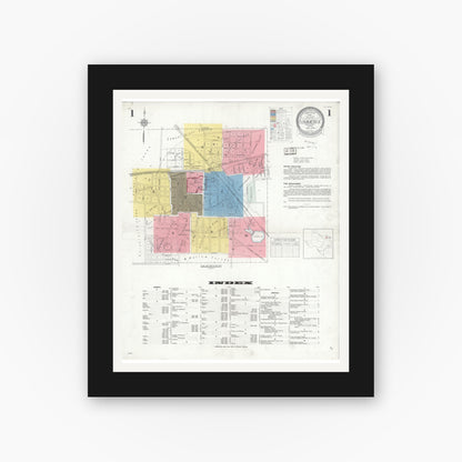 Old map wall art mockup — black gallery frame with white mat — Sanborn Fire Insurance Map from Commerce, Hunt County, Texas (1933), Sheet #0001