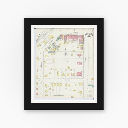 Old map wall art mockup — black gallery frame with white mat — Sanborn Fire Insurance Map from Wellington, Lorain County, Ohio (1893), Sheet #0003