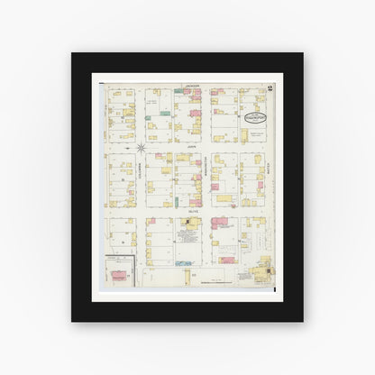 Old map wall art mockup — black gallery frame with white mat — Sanborn Fire Insurance Map from Higginsport, Brown County, Ohio (1892), Sheet #0002