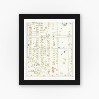 Old map wall art mockup — black gallery frame with white mat — Sanborn Fire Insurance Map from Middletown, Orange County, New York (1910), Sheet #0005