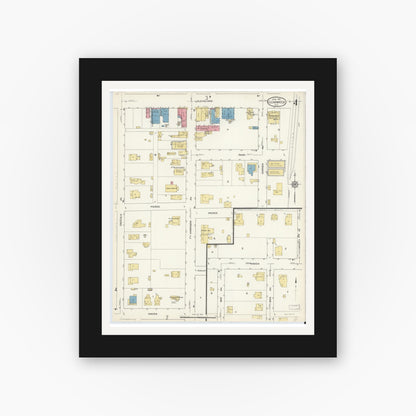 Old map wall art mockup — black gallery frame with white mat — Sanborn Fire Insurance Map from Clearwater, Pinellas County, Florida (1913), Sheet #0004