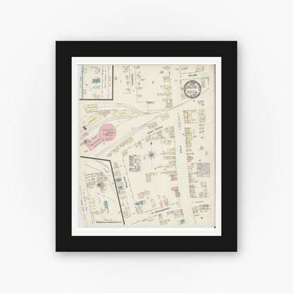 Old map wall art mockup — black gallery frame with white mat — Sanborn Fire Insurance Map from Salem, Washington County, New York (1884), Sheet #0001