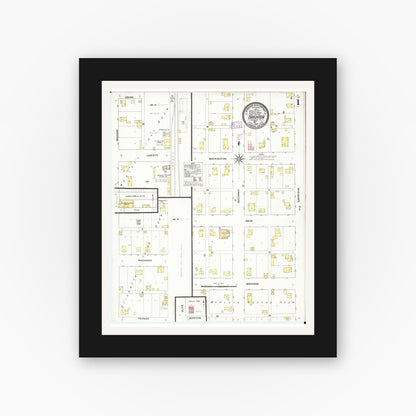 Old map wall art mockup — black gallery frame with white mat — Sanborn Fire Insurance Map from Brighton, Washington County, Iowa (1909), Sheet #0001