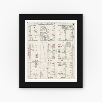 Old map wall art mockup — black gallery frame with white mat — Sanborn Fire Insurance Map from Mankato, Blue Earth County, Minnesota (1884), Sheet #0002