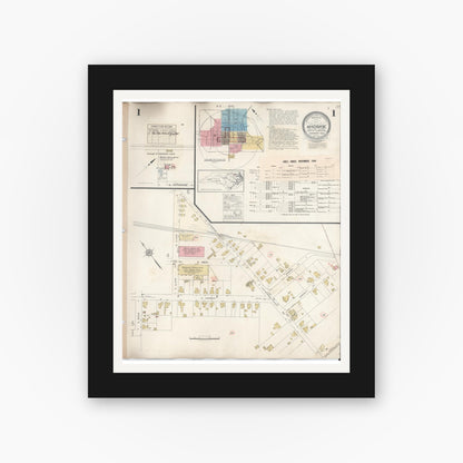 Old map wall art mockup — black gallery frame with white mat — Sanborn Fire Insurance Map from Ahoskie, Hertford County, North Carolina (1940), Sheet #0001