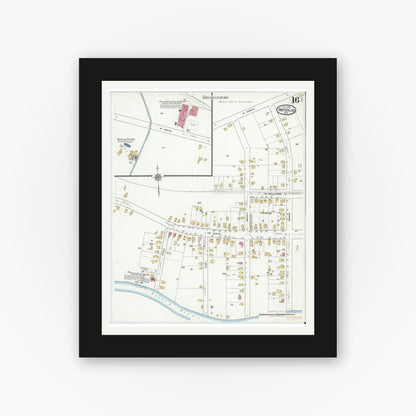 Old map wall art mockup — black gallery frame with white mat — Sanborn Fire Insurance Map from Waterloo, Seneca County, New York (1918), Sheet #0016