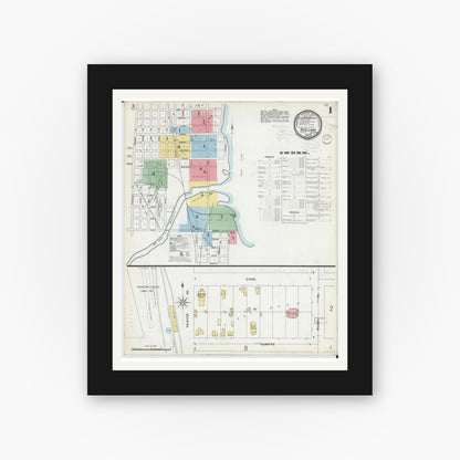 Old map wall art mockup — black gallery frame with white mat — Sanborn Fire Insurance Map from Rice Lake, Barron County, Wisconsin (1899) - Complete Map Set