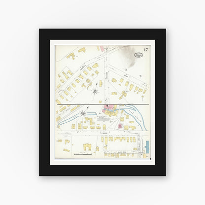 Old map wall art mockup — black gallery frame with white mat — Sanborn Fire Insurance Map from Adams, Berkshire County, Massachusetts (1908), Sheet #0017