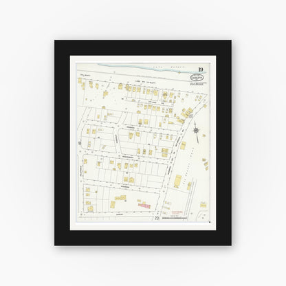 Old map wall art mockup — black gallery frame with white mat — Sanborn Fire Insurance Map from Charlotte, Monroe County, New York (1912), Sheet #0019