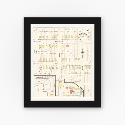 Old map wall art mockup — black gallery frame with white mat — Sanborn Fire Insurance Map from West Liberty, Muscatine County, Iowa (1922), Sheet #0007