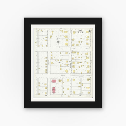 Old map wall art mockup — black gallery frame with white mat — Sanborn Fire Insurance Map from West, McLennan County, Texas (1921), Sheet #0006