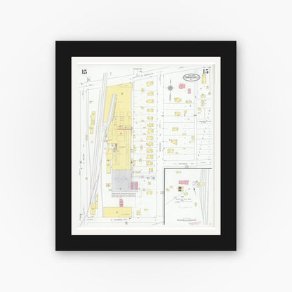 Old map wall art mockup — black gallery frame with white mat — Sanborn Fire Insurance Map from Edwardsville, Madison County, Illinois (1930), Sheet #0015