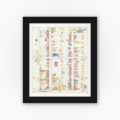 Old map wall art mockup — black gallery frame with white mat — Sanborn Fire Insurance Map from Hamburg, Berks County, Pennsylvania (1919), Sheet #0003