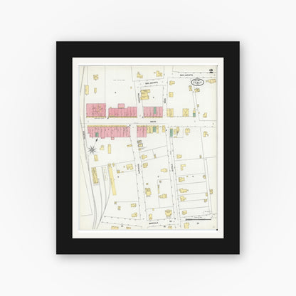 Old map wall art mockup — black gallery frame with white mat — Sanborn Fire Insurance Map from Italy, Ellis County, Texas (1904), Sheet #0002