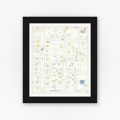 Old map wall art mockup — black gallery frame with white mat — Sanborn Fire Insurance Map from Dublin, Erath County, Texas (1912), Sheet #0005