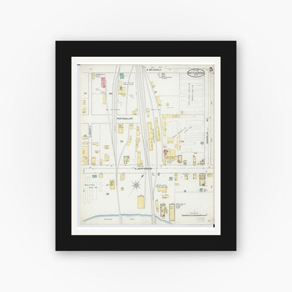 Old map wall art mockup — black gallery frame with white mat — Sanborn Fire Insurance Map from Battle Creek, Calhoun County, Michigan (1892), Sheet #0005