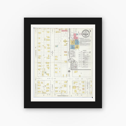 Old map wall art mockup — black gallery frame with white mat — Sanborn Fire Insurance Map from Royal Oak, Oakland County, Michigan (1916) - Complete Map Set