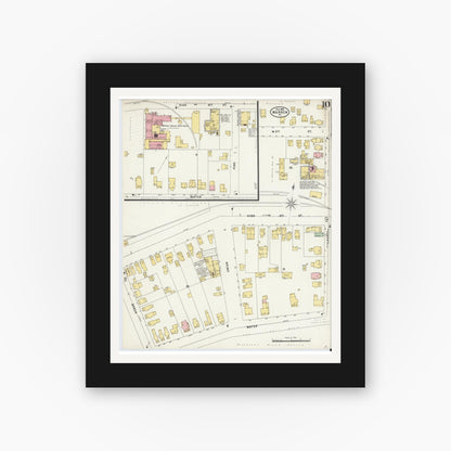 Old map wall art mockup — black gallery frame with white mat — Sanborn Fire Insurance Map from Warren, Warren County, Pennsylvania (1898), Sheet #0010