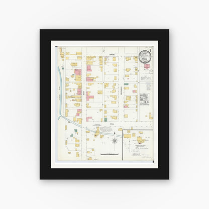 Old map wall art mockup — black gallery frame with white mat — Sanborn Fire Insurance Map from Utica, Licking County, Ohio (1900) - Complete Map Set